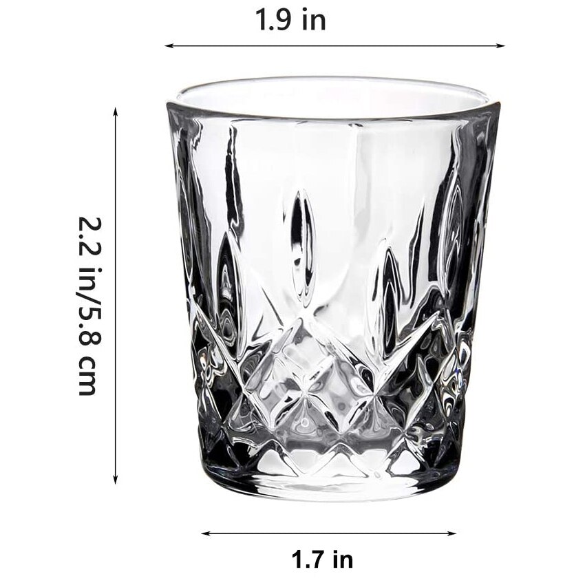 2oz Tequila Shot Glasses Carved Patterns Shot Glass Clear Whiskey Shot Glasses Bulk Tall Cool Funny Shot Glasses for Men 6 pcs