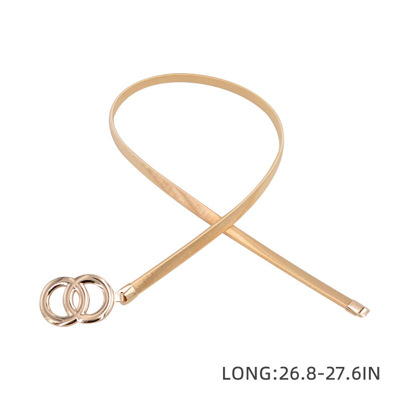 Cinturón con cadena y anillos dobles para mujer, cinturón elástico de plata y oro, cinturón de Metal fino para vestido de mujer