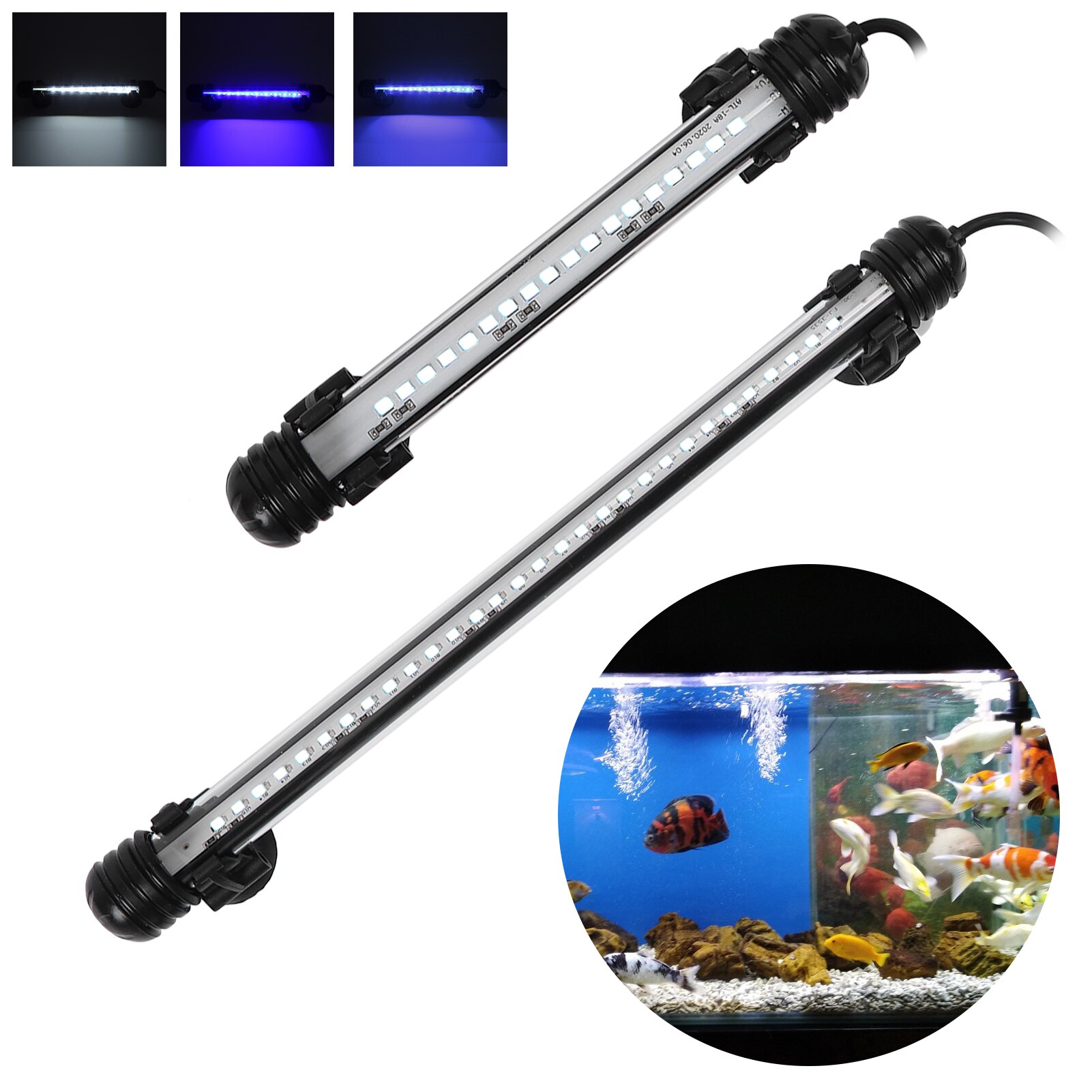 AC 100-240V Aquarium Submersible Light LED Fish Tank Light With 3 Light Modes Dimmable IP68 Waterproof High Brightness