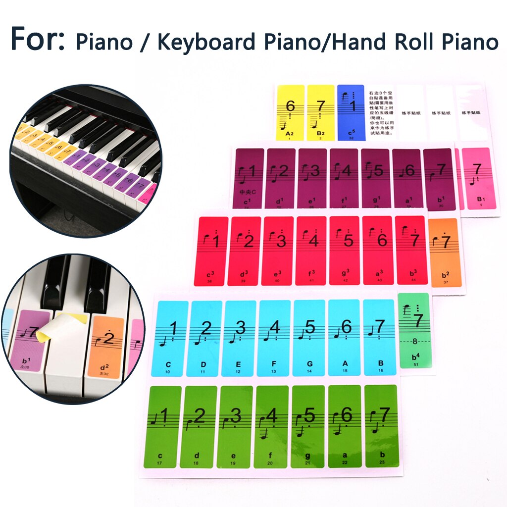 Colored Piano Keyboard Stickers Removable for Kids Beginners Piano Learning