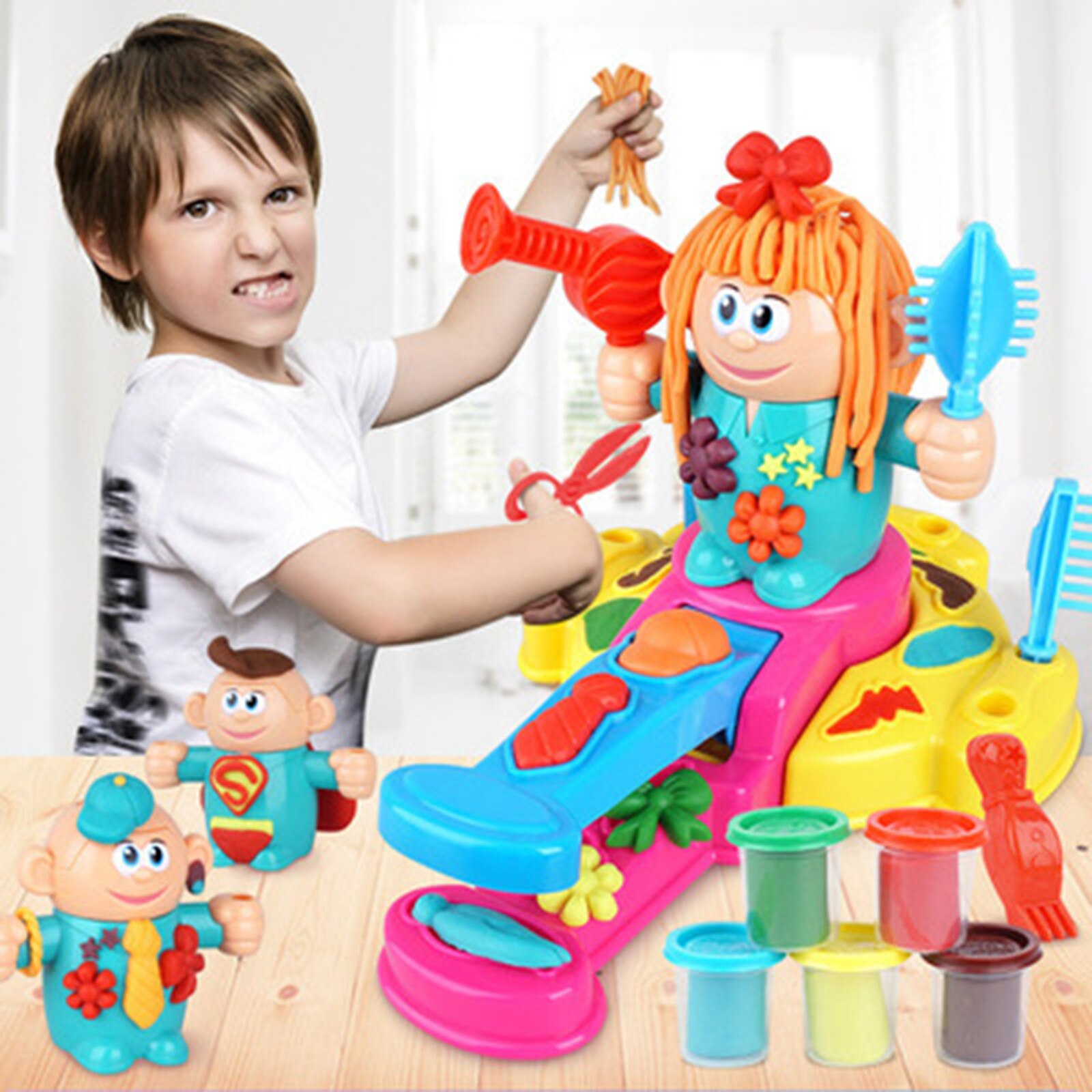 Creatieve Puzzel Kapper Kleur Modder Cut Haar Diy Handgemaakte Plasticine Groene Kleur Modder Speelgoed Milieu Veiligheid Plasticine Kid 'S Speelgoed