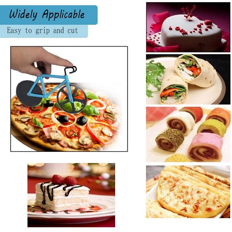 Bicycle Pizza Cutter, Bike Pizza Slicer Dual Cutting Wheels Bike Pizza Cutter Wheel with a Stand