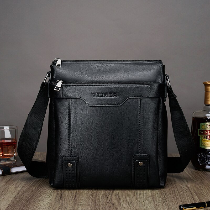 Sac à bandoulière en cuir à fermeture éclair pour homme, sacoche verticale de couleur unie, 2022: Black