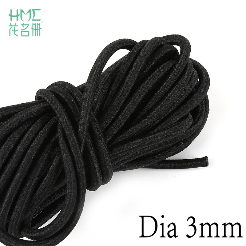 2m/ tasker 1/1.5/2/2.5/3/4/5mm sort rund tråd ledning elastisk bånd elastisk reb gummibånd elastisk line gør-det-selv sytilbehør: 3mm