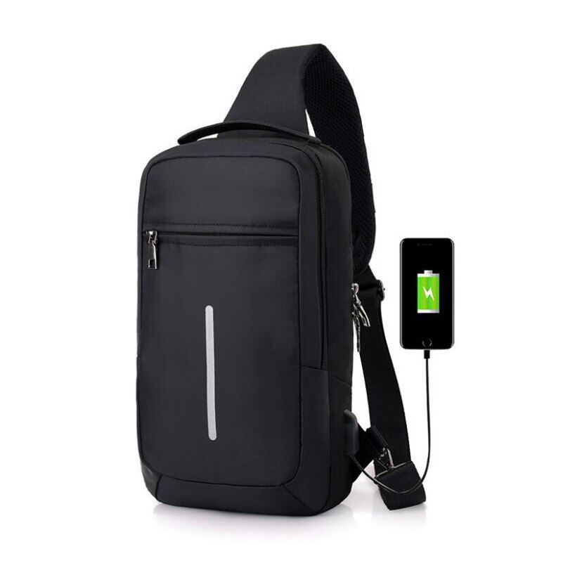 male small travel bag sling chest bag usb charge men messenger bags waterproof mini cross body bags women shoulder bag bagpack: black