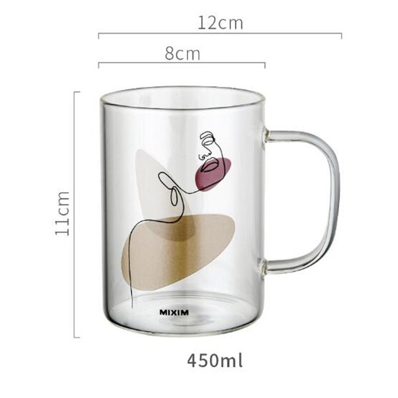 450ml stor kapasitet menneskelig ansikt mønster glass kopp med håndtak kaffe frokost melk øl krus te kopper til elskere venner: Mann