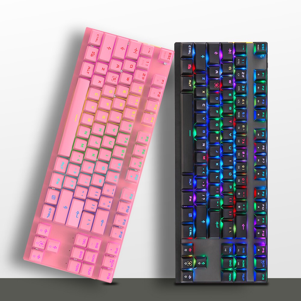 Oryginalna mechaniczna klawiatura gamingowa Motospeed CK82 USB przewodowa 87 klawiszy z podświetleniem RGB czerwony/niebieski przełącznik dla komputer stancjonarny Gamer