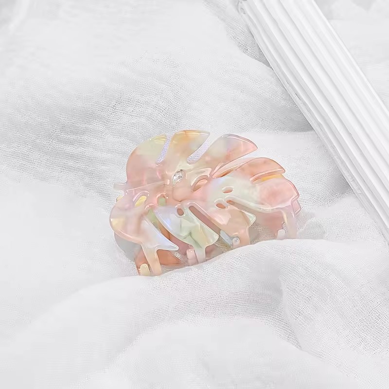 Pinza para el pelo de hoja verde esmeralda de estilo mundial refrescante, de personalidad, pinzas para el pelo de acetato, accesorios para el cabello para mujeres y niñas: Gris