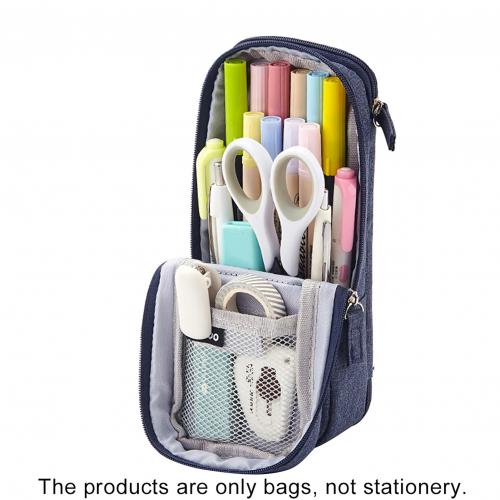 Bolsa de tela para bolígrafos, estuche de papelería con soporte de doble capa, gran capacidad, suministro de ,: Black