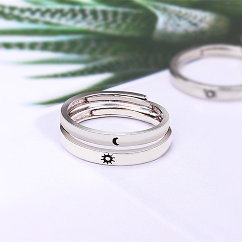 1PC Minimalist Metal Color Sun Moon Open Ring For Women Men Lovers Unique Carving Crescent Engagement Wedding Ring Jewelry R57