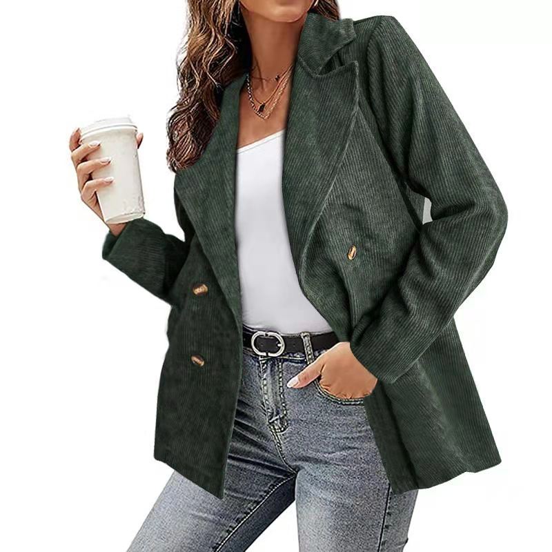 Office Lady Outwear for Women Long Sleeve Single Button Blazer Coats Solid Simple Corduroy Daily Clothes: S / green