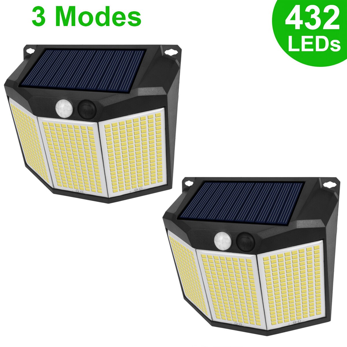 Leclstar Solar LED Light Outdoor Wall Lamps With Sensor Waterproof Sunlight Powered 3 Modes Spotlight Terrace Patio Garden Decor: 432 LED-2 PCS