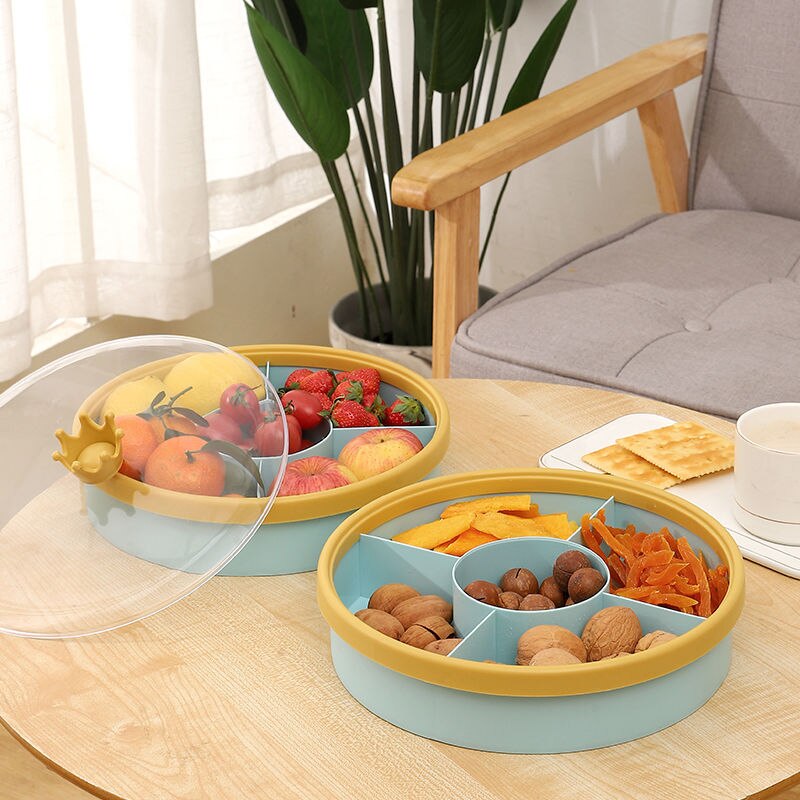 1 and 2 layer 5-Compartment Food Storage Tray Dried Fruit Snack Plate Appetizer Serving Platter for Party Candy Pastry Nuts Dish