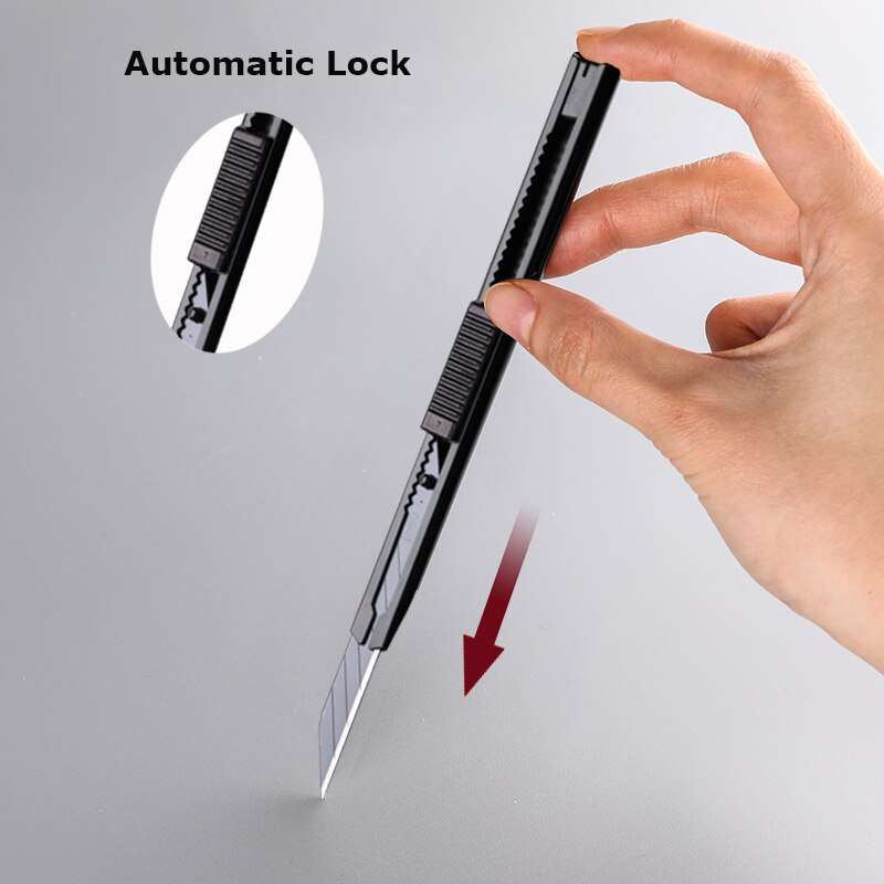 Deli Portable Aluminum Alloy Utility Knife 9MM нож Pocket Paper Unboxing Cutter with Metal Blade Self-locking Sharp Angle