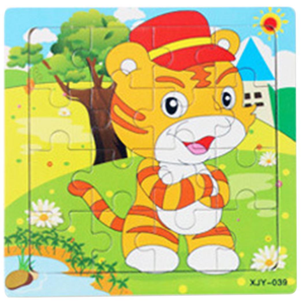 Kids Cartoon Houten Puzzel Kinderen DIY Educatief Jigsaw Multicolor Leren Speelgoed: tiger