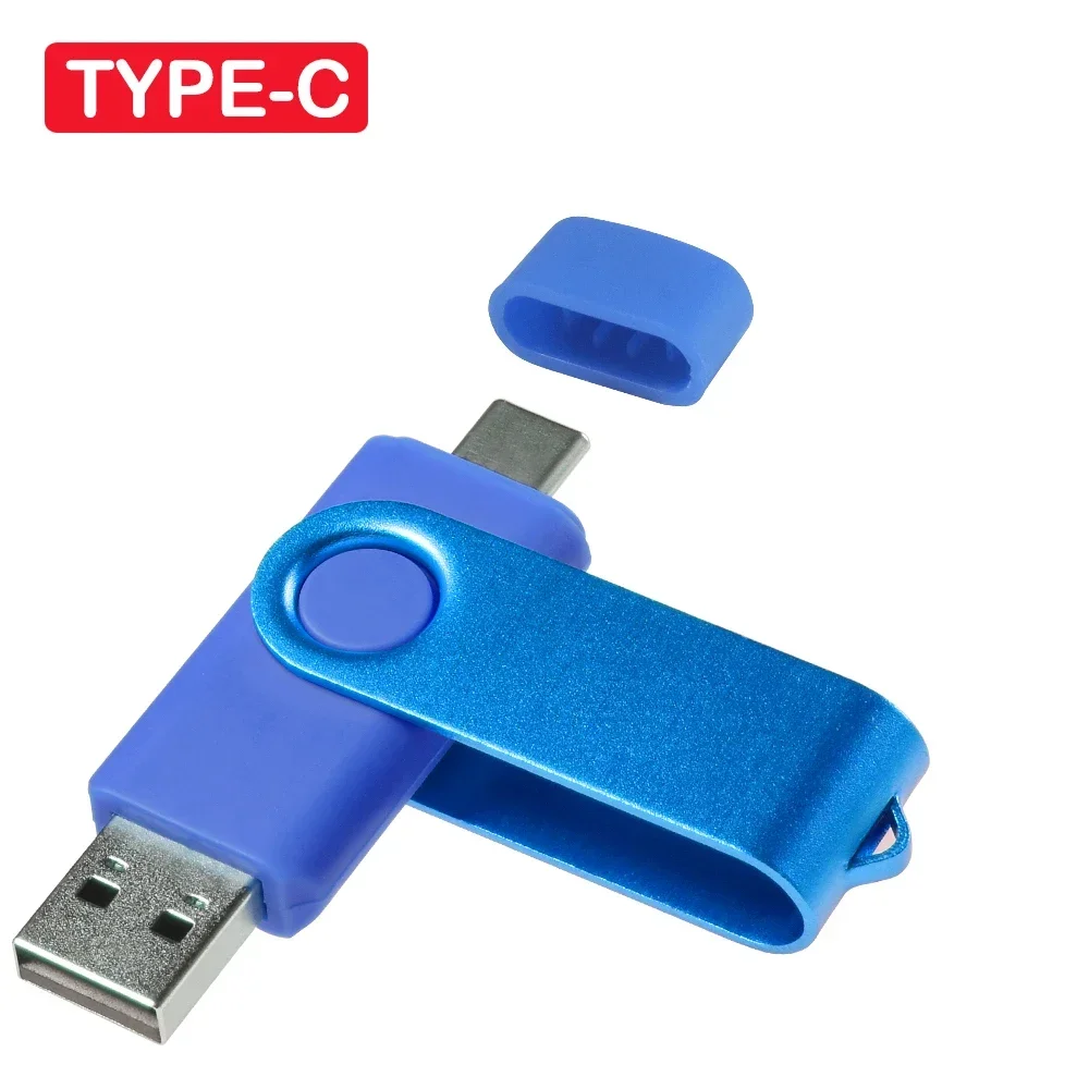 TYPE-C USB Flash Drive 128GB Rode Hoge Snelheid Pen Drive 64GB Donkerblauwe Memory Stick 32GB Draaibare USB Stick 16GB Kleurrijke U Disk: Blauw / 128M