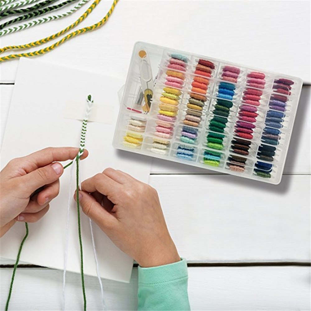 96Pcs Borduurgaren Cross Stitch Thread Kit Met Threader Klossen Naalden Opbergdoos Borduren Starter Naaien Gereedschap