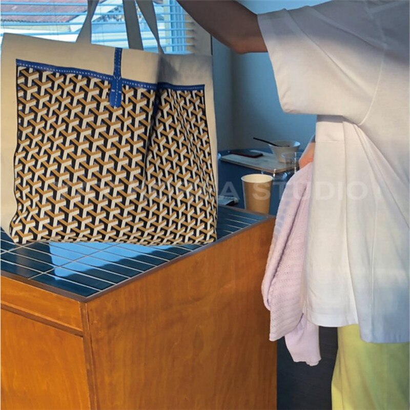 Rétro impression sac à main chien dents grande capacité unique épaule femme toile sac canaux sacs à main simplicité: blue