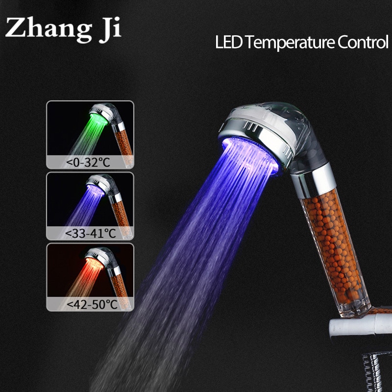 Zhang Ji Spa 3 Kleuren Led Douchekop Temperatuur Sensor Licht Waterstroom Generator Douchekop Waterbesparende Filter Bad armatuur