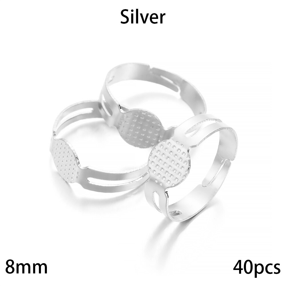 20-40 sztuk/partia 7-10mm Metal regulowany puste pierścienie ustawienie dla DIY ręcznie pierścień tworzenia biżuterii znalezienie akcesoria: 8mm Silver