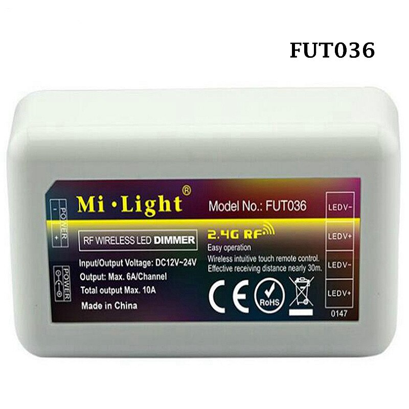 Mi light fut 036 2.4g rf trådløs 4 zone lysstyrke justerbar cct dimming controller dimmer til enkelt farve led lampestrimmel