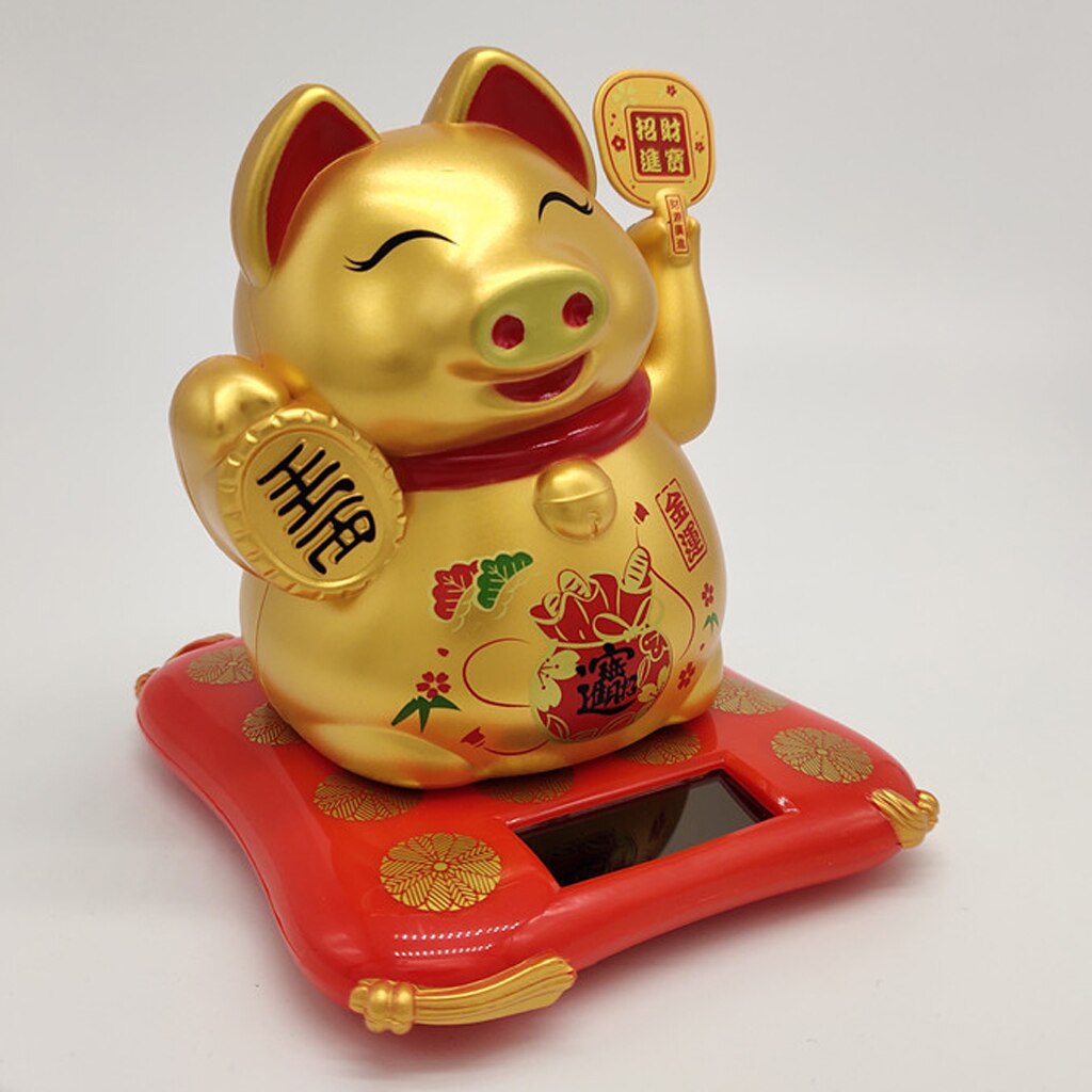 Solar Power Fortune Golden Pig Home Office Car Ornament Cafe Shop Decoration