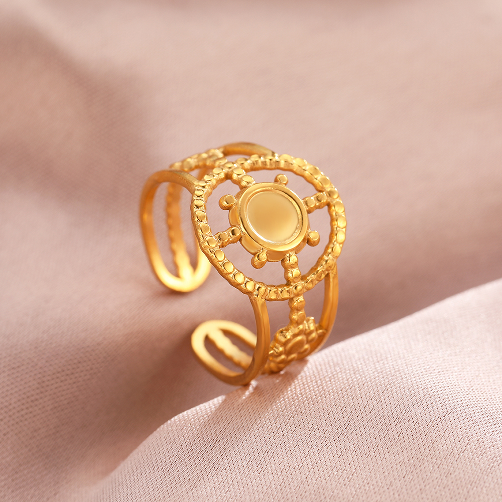 Anillos de acero inoxidable bohemio geométrico abierto ajustable anillo ancho Vintage anillo fino para mujer joyería de aniversario: Rosa