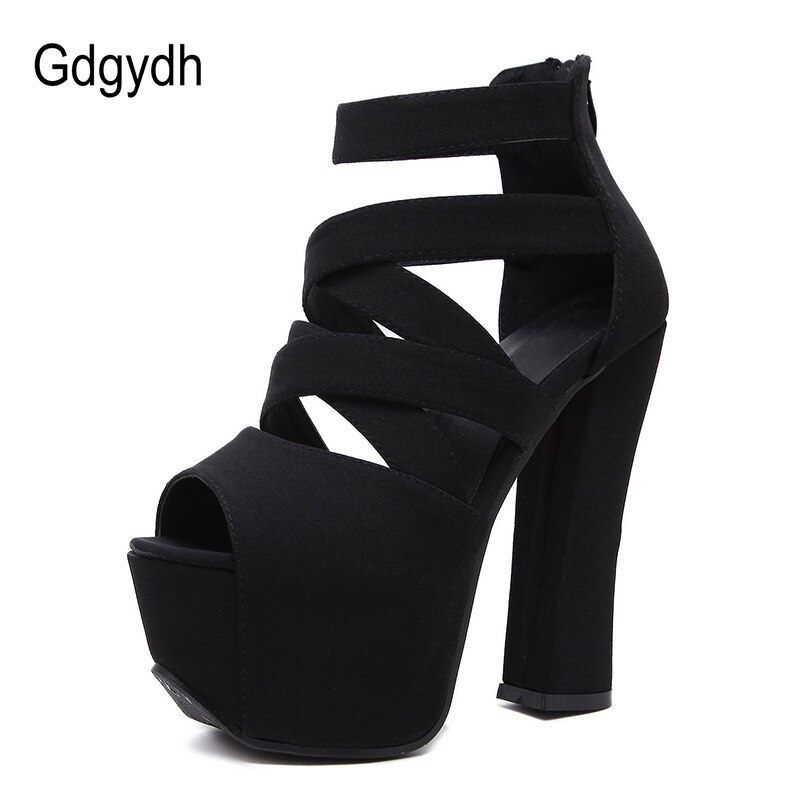 Gdgydh platå sandaler kvinnor högklackat med tjock klack mocka peep toe cross band sommar skor sandaler