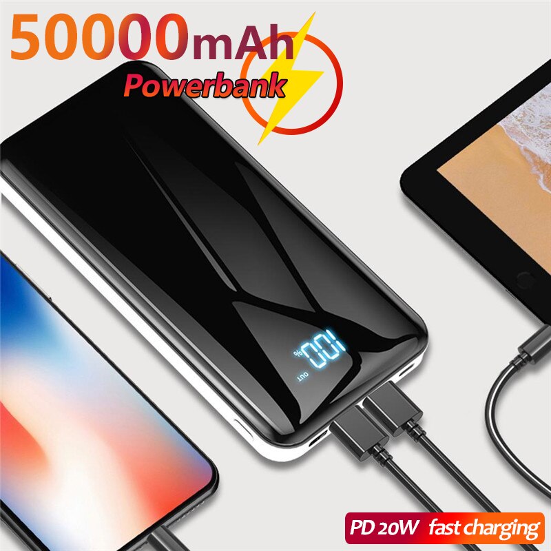 50000Mah Power Bank Is Geschikt Voor Outdoor Reizen Camping Draagbare Externe Batterij Met Digitale Display One-Way Snelle opladen