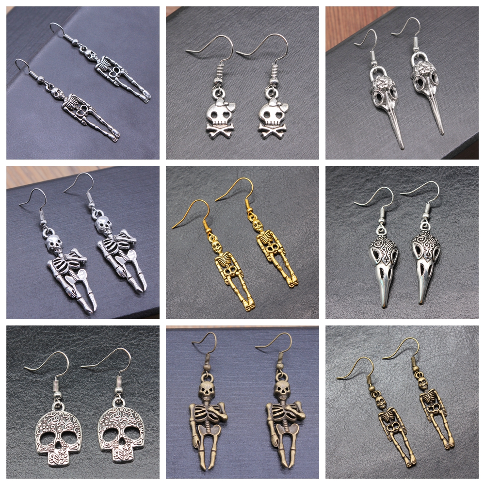Pendientes de esqueleto de calavera de 20 estilos, de Halloween, pendientes colgantes Punk oscuros de estilo gótico para mujer, de , joyería