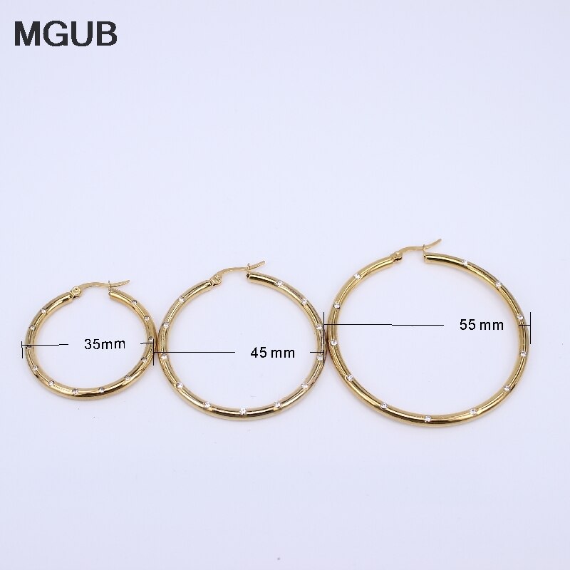 MGUB Diameter 35MM-55MM Big crystal Hoop Earrings Gold Color Stainless Steel Jewelry Circle Round Earrings For Women LH501