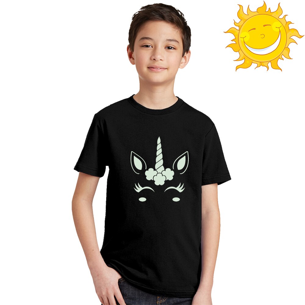 Summer Unisex Unicorn Luminous T-shirt Children T-shirts Boys Girls Print Glow In Dark Clothes Noctilucent Kids Funny T Shirt