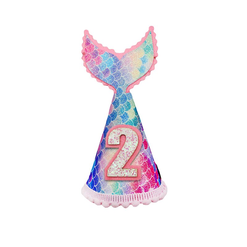 Happy Birthday Hat 1st 2nd 3rd Year Old Kids Girl Birthday Baby Shower Mermaid Tail Headband Hat Decoration Party Supplies: A11
