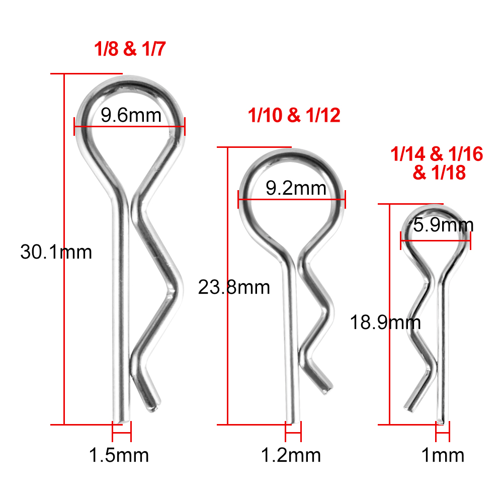 9IMOD 50 Uds Clips de carrocería RC 1/7 1/8 1/10 1/12 1/14 1/16 1/18 hebillas R de Metal coche camión Buggy Shell Pins piezas de coches RC