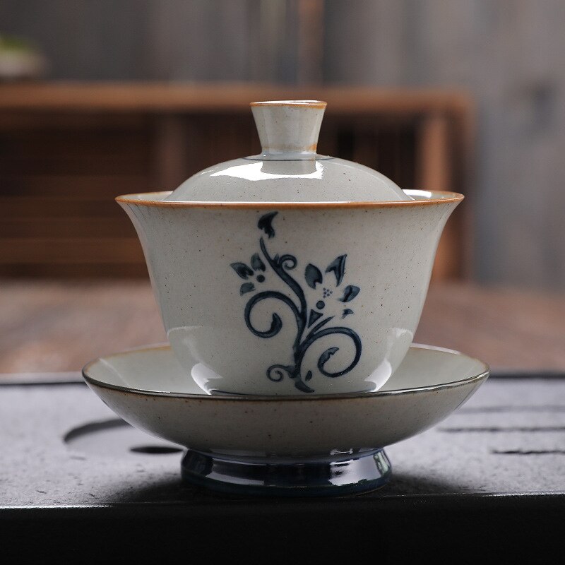 Retro Jingdezhen Hand-painted Tea Set Bowl China Kung Fu Tea Set Thick Pottery Bowl Ceramic Blue and White Tea Bowl Tea Set: c