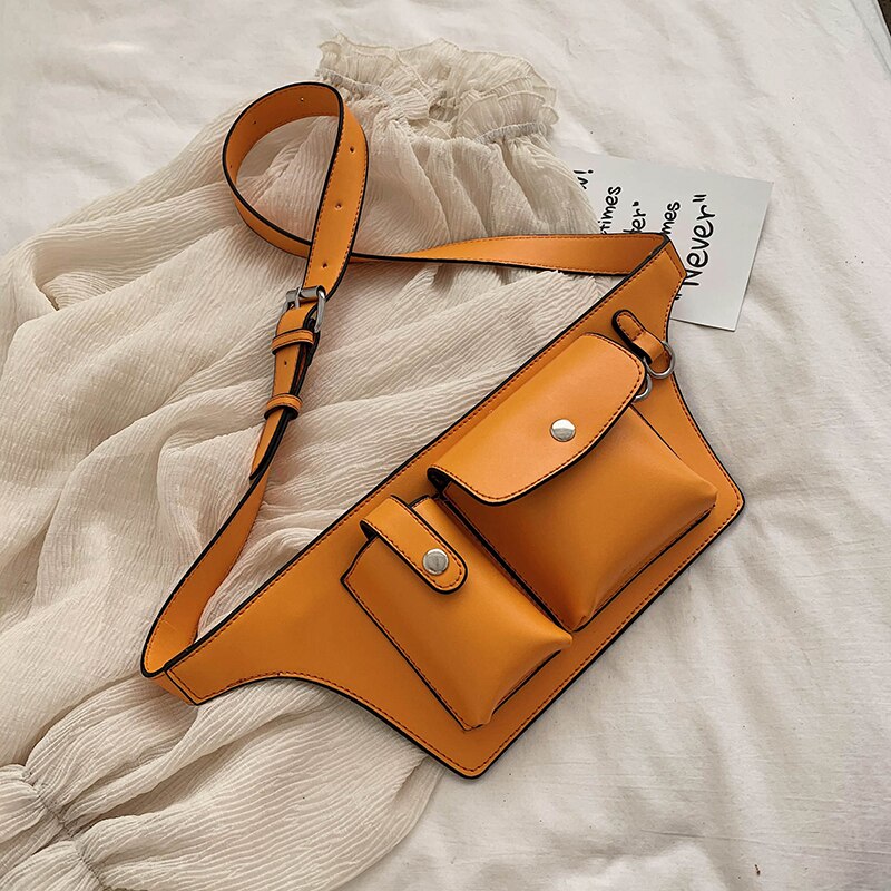 Jin Mantang High PU Waist Bag Female Waist Bag Casual Ladies Handbag Travel Portable Female Waist Bag: Yellow