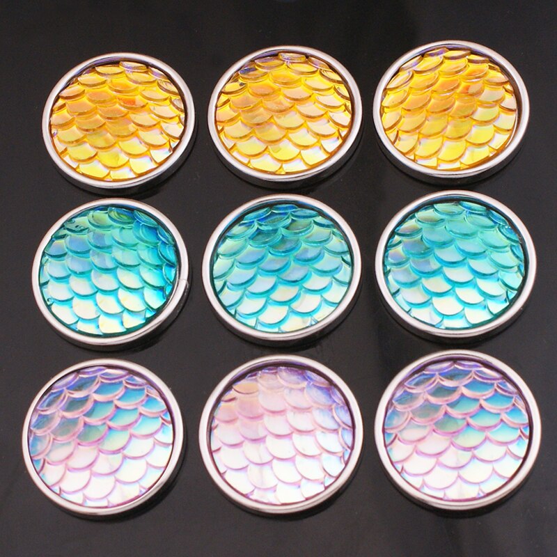 SZ6402 Glitter Mermaid Ronde Ananas 18Mm Hars Drukknoop Voor Snap Sieraden Goede