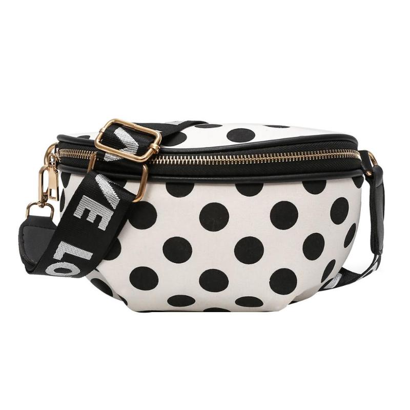 Vrouwen Casual Nylon Schoudertas Taille Zakken Vrouwelijke Stijlvolle Dots Crossbody Riem Borst Taille Verpakking Meisjes Eenvoudige Mini Rits Taille Packs: WHITE