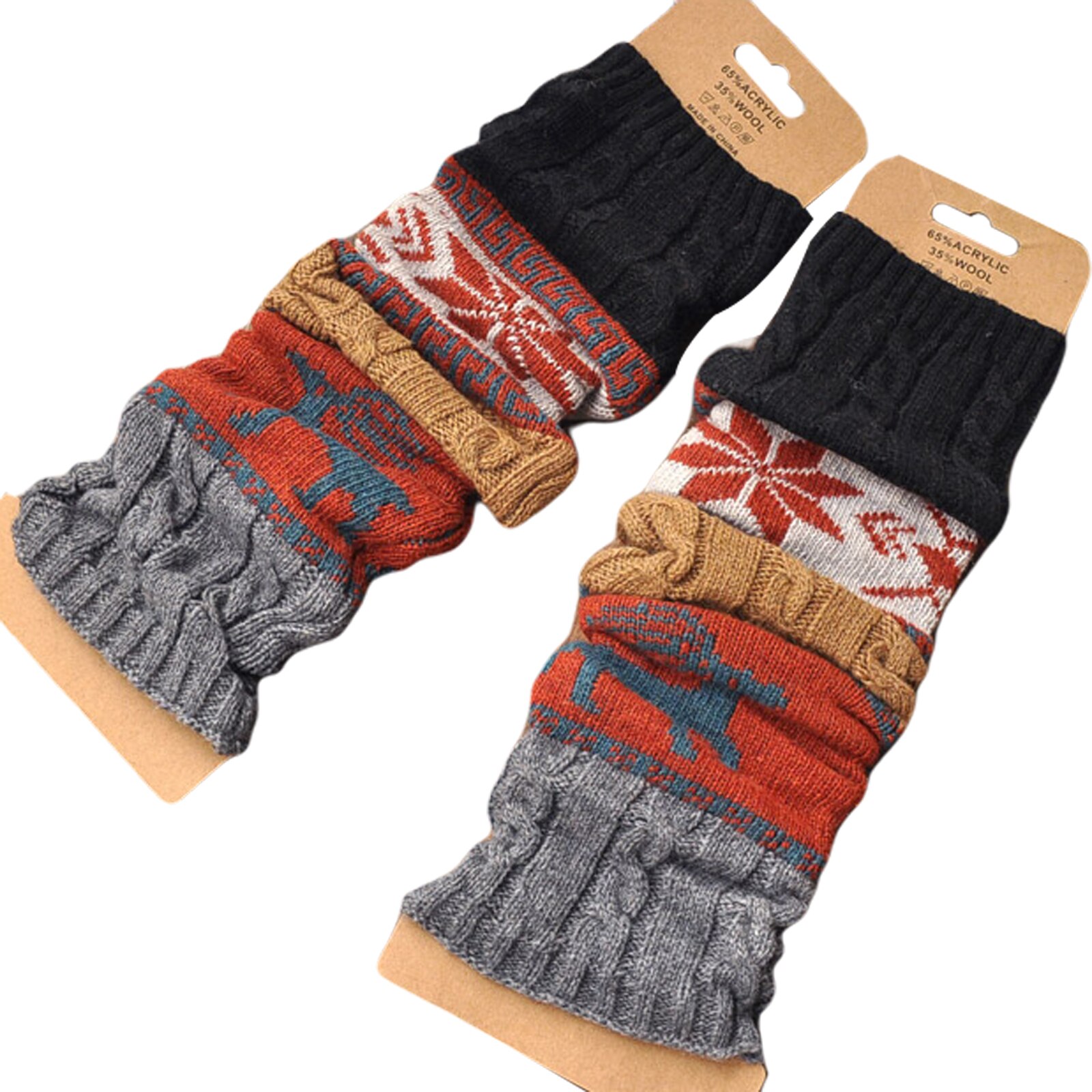 47cm Women Knit Leg Warmers Cartoon Pattern Crochet Ribbed Leg Socks for Party Accessories Christmas