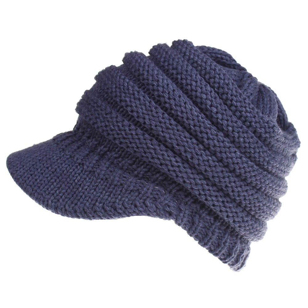 Doradeer Ins Vrouwen Hoeden Gebreide Baseball Mutsen Skullies Open Pony Tail Hoed Mutsen Cap Ski Sport Cap: Navy