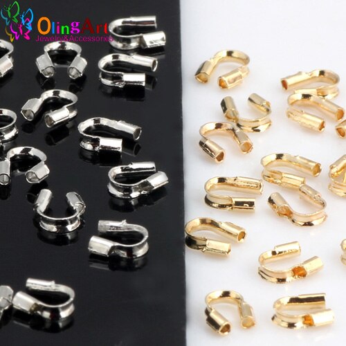 OlingArt 4MM 60pcs Plating Rhodium/Gold Copper &quot;U&quot; shaped positioning tube Crimp Various cords DIY Jewelry Making: MIX 60PCS U