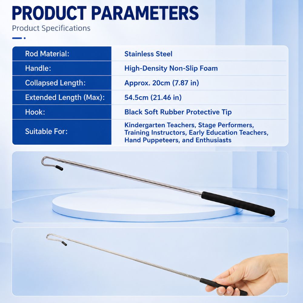 Stainless Steel Puppet Control Rod Anti-slip Handle with Soft Rubber Hook Telescopic Puppet Stick Hand Puppet Manipulator