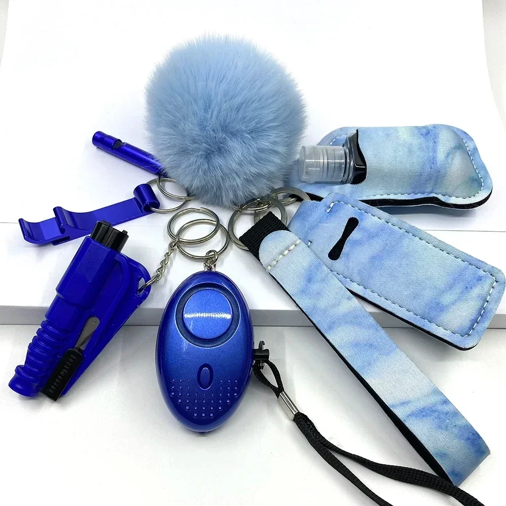 Veiligheidssleutelhanger Volledige set Zelfverdedigingssleutelhanger Set met persoonlijke alarmaccessoires voor vrouwen en meisjes: Zilver