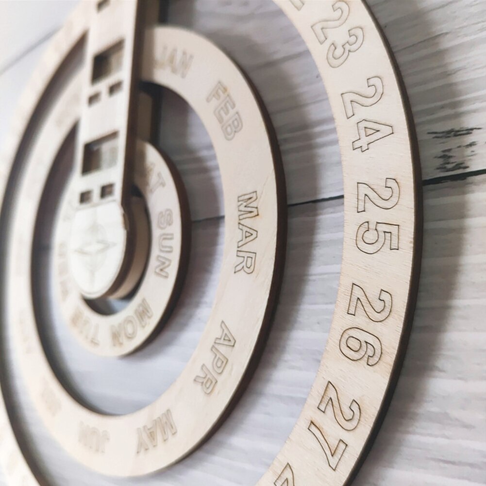 Rustic Wooden Perpetual Calendar Wall Hanging Classroom Office Living Room Bedroom Circular Home Decor Date Birthday Anniversary