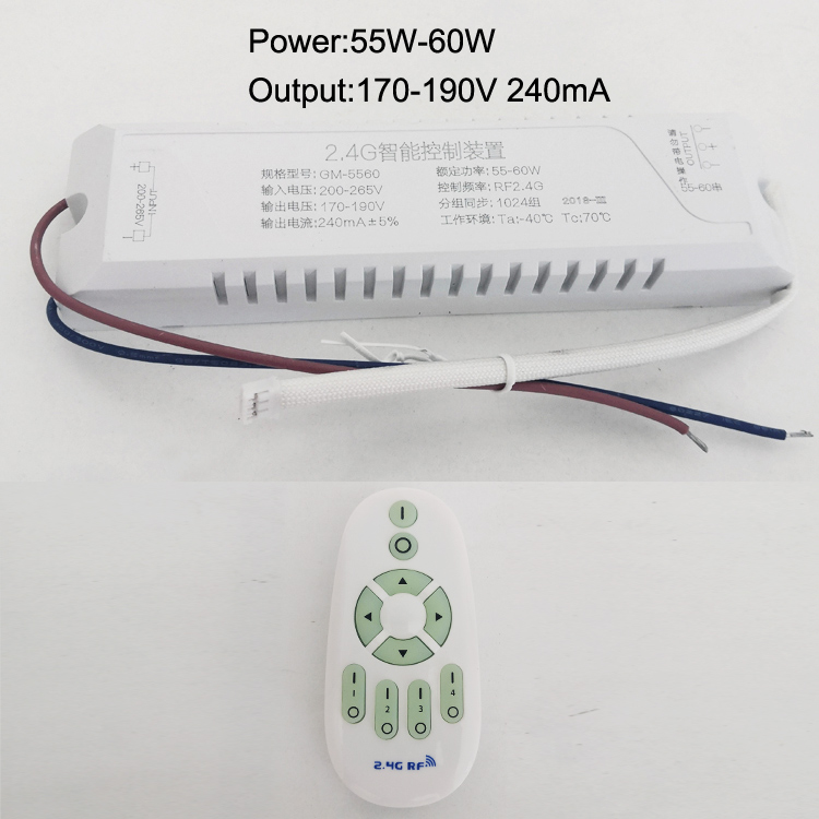 Justering af farvetemperatur og dæmpbar led transformer 2.4g fjernbetjening led driver isoleret og sikker intelligent strømforsyning: 220v 55-60w