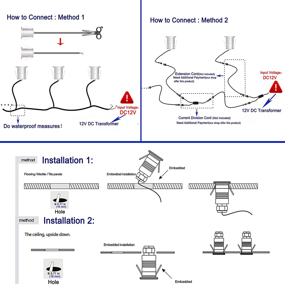 Luz subterránea 1W Mini iluminación enterrada DC12V impermeable IP67 cubierta de escalera lámpara de jardín Luz de esquina de pared luces 6 uds con controlador