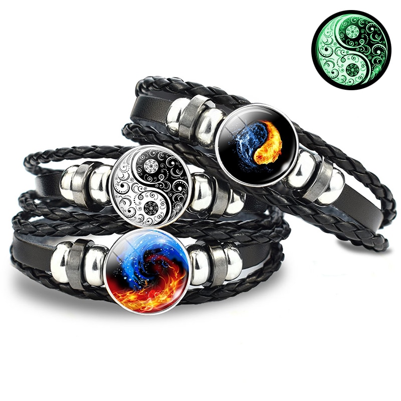Leucht Yin Yang Geflochtene Leder Armbinde Jahrgang Tai Chi Kung Fu Zeichen Druckknopf Armbinde Männer Frauen Handgemachte Accessoires