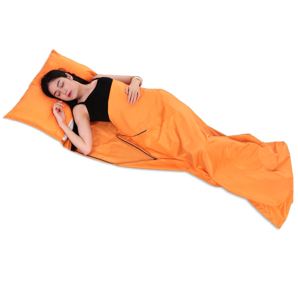 Letvægts 70*210cm bærbar udendørs sovepose liner polyester pongee enkelt soveposer camping rejse hotel sovepose: Orange