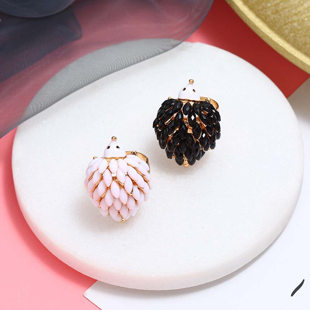 Leuke Zwart Wit Egel Ringen Voor Vrouwen Punk Acryl Verstelbare Dier Vinger Ring Mode-sieraden
