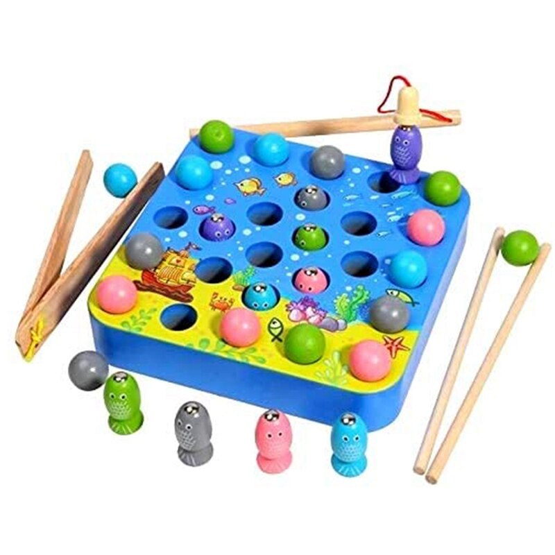 Houten Magnetische Vissen Speelgoed Met Pole Clip Eetstokjes Educatief Party Play Spel Voor Kinderen: Blue